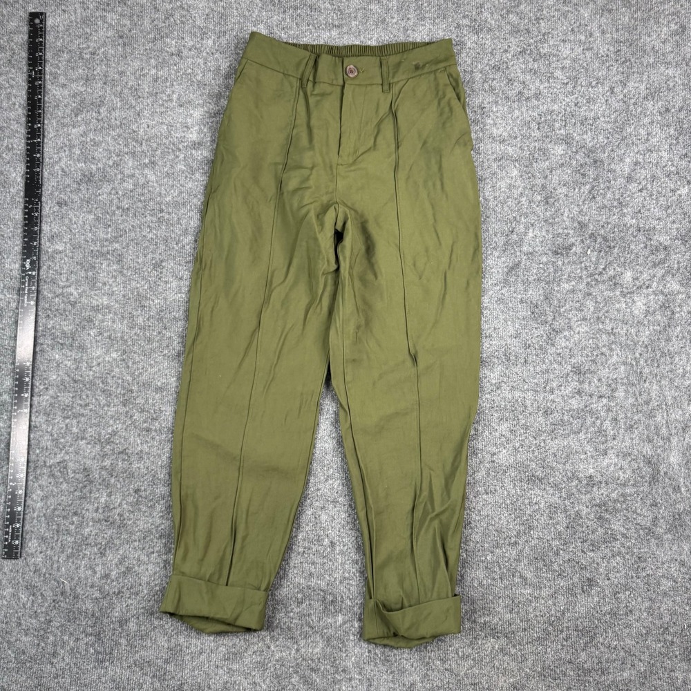 A New Day Pants Womens Size 6 Green Tapered Viscose Rayon Elastic Waist Cuffed